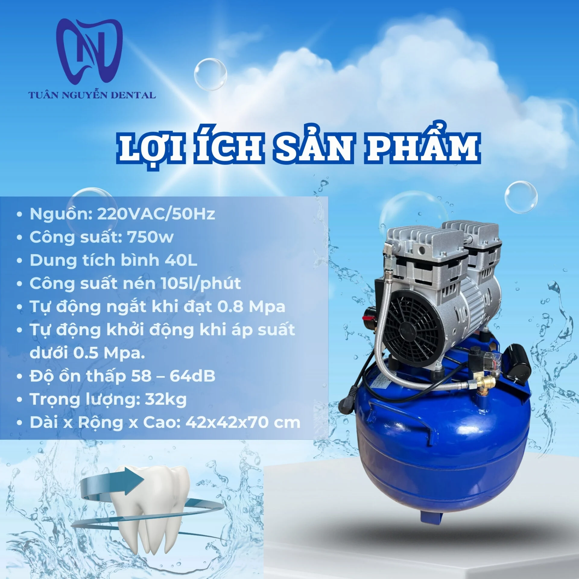 Máy nén khí đôi 40L 750W
