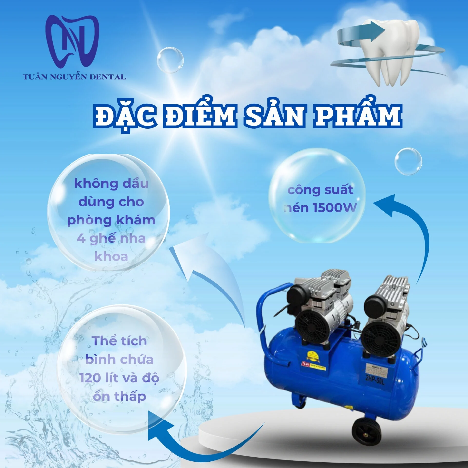 Máy nén khí đôi 70L-2HP-750W