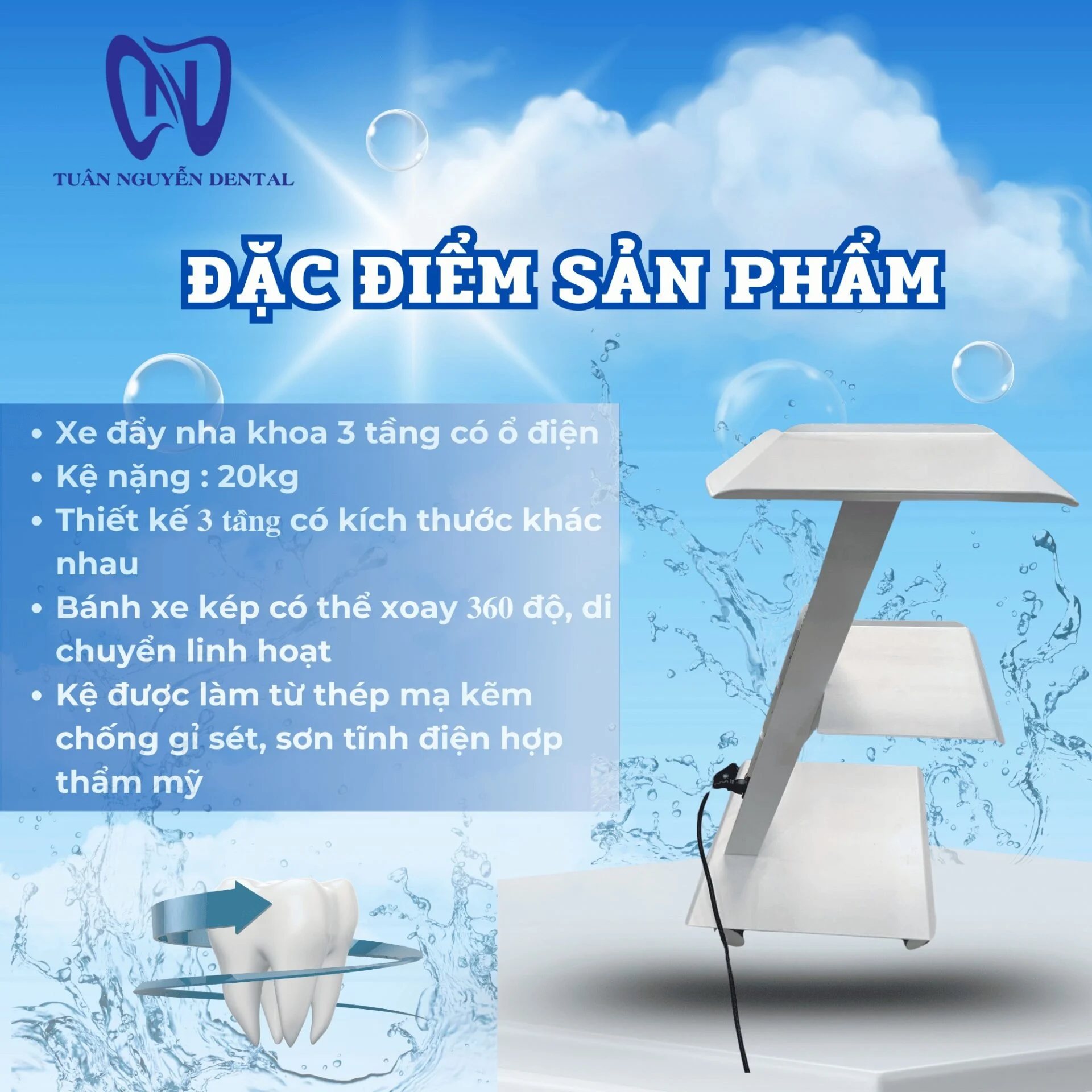 Xe đẩy nha khoa 3 tầng